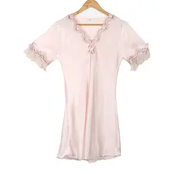 Очаровательное женское атласное вышитое белье полурукав однотонное платье Мягкая пижама из искусственного шелка ночная рубашка Babydoll