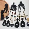 Flatfoosie Za Black Crystal Drop Earrings For Women Boho Handmade Fringed Tassel Dangle Statement Wedding Resin Earrings Party ► Photo 2/6