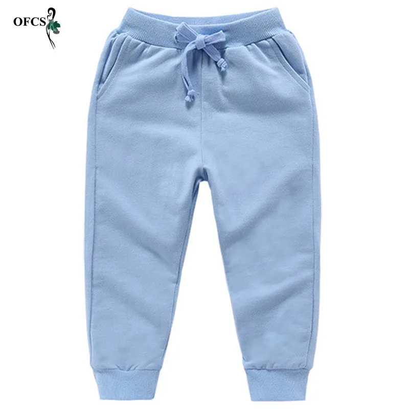 Розничная, Хлопковые Штаны для детей от 2 до 10 лет, однотонные повседневные спортивные штаны для мальчиков и девочек детские штаны для бега, Enfant Garcon - Цвет: Sky Blue