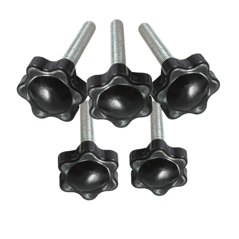 MTSPACE 5pcs/Set M6 Male Thread Star Shaped Head Clamping Nuts Knob For Industry Equipment Plastic Carbon Steel Galvanization