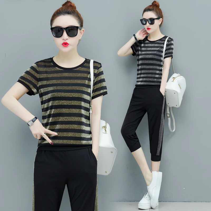 

Neon Striped Velvet 2 Piece Set Tracksuits for Women Outfits Plus Size Big Wide Pants Suits and Top 2019 Summer Black Clothing