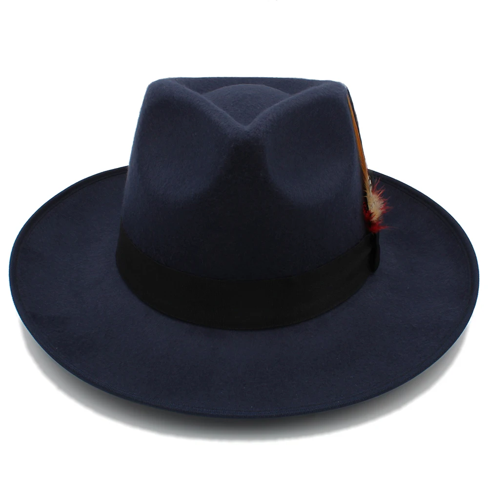 Унисекс Ретро шерстяная шляпа Дерби мягкая фетровая шляпа черная лента фазан перья группа Bowler C Корона Каплевидная форма Кепка(один размер 58 см