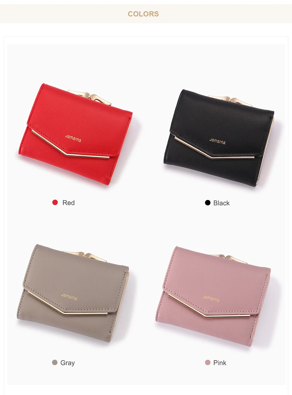 Jamarna Wallet Female PU Leather Women Wallets Hasp Coin Purse Wallet Female Vintage Fashion Women Wallet Small Card Holder Red 6