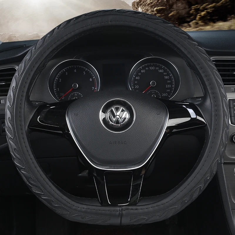 

KKYSYELVA D Shape Steering-Wheel Black Auto Car Steering Wheel Cover Leather 38CM wheel cover Interior accessories