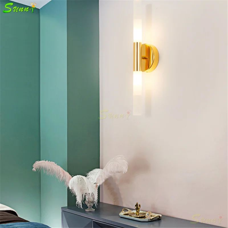

Nordic Golden Wall Lamp Bathroom Bedroom Bedside Lamp Living Room Background Wall Lighting Simple Modern LED Toilet Mirror Light