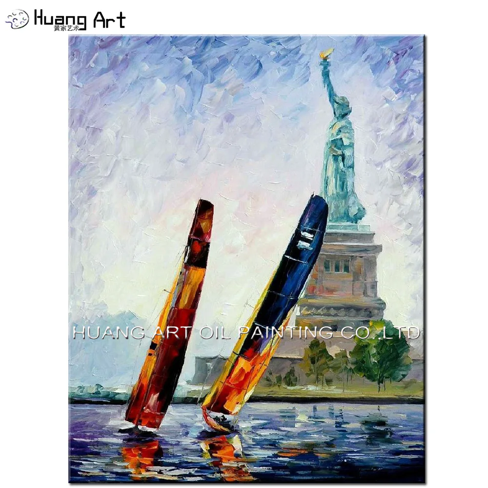 

Hand painted Modern Knife Landscape Oil Painting On Canvas The Statue of Liberty Oil Picture for Home Decor New York Painting