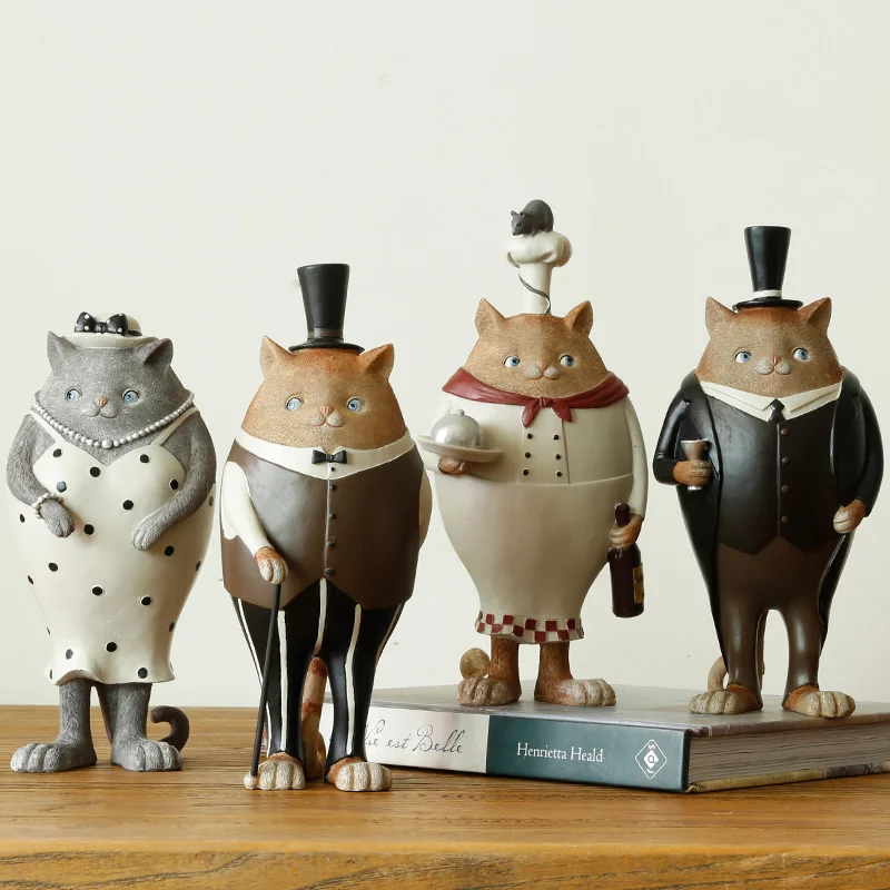 

Gentleman Cat Lady Cat Sculpture European Resin Ornaments Animal Statue Home Office Desktop Decoration Figurine Crafts
