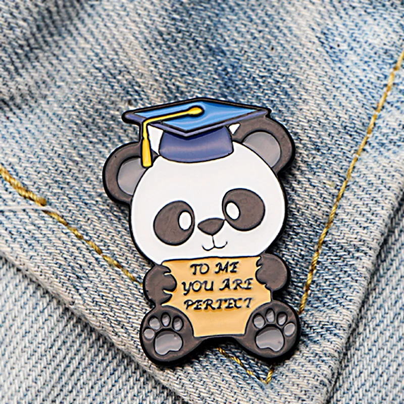 #*Cheap DMLSKY Cute Panda Graduation Gift Pins Lovers Pins Enamel Pins Lapel Pin Backpack Bags Badge Brooches Couple Gifts M3519
