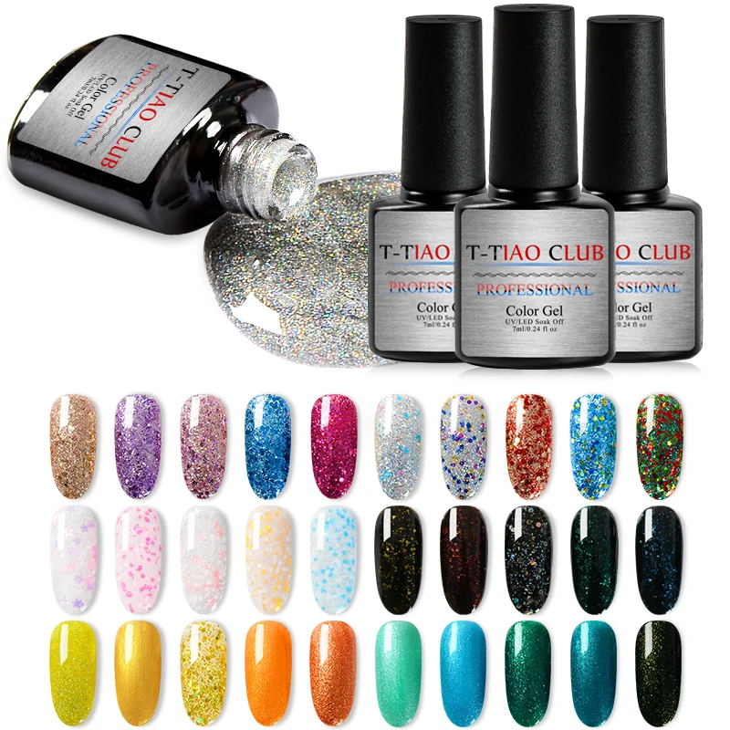 

T-TIAO CLUB 164 Colors Nail Gel Polish Glitter Flakes Mix Soak Off Luminous Nail Art UV Primer Manicure Decorations Accessories