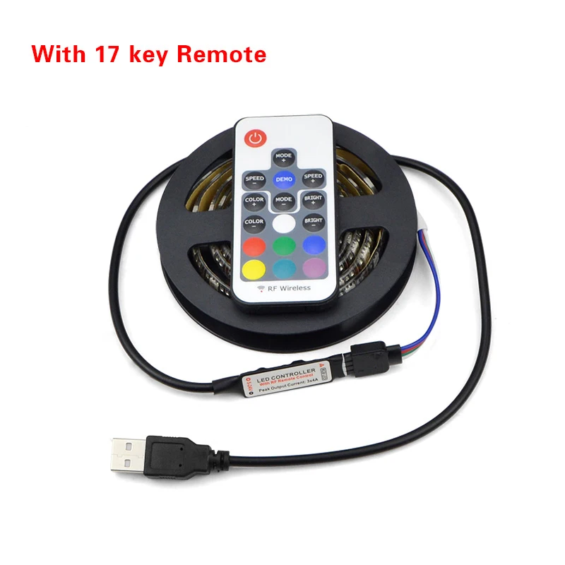 5 v светодиодный полосы USB power 5 Вольт RGB ТВ подсветка 5050 м, 1 м, 2 м, 3 м, 4 м, 5 м светодиодные лампы, светодиодное освещение, ленты для ТВ фон Настенный декор светодиодный Диодная лента - Испускаемый цвет: RF 17 Key remote