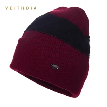 VEITHDIA супер крутой Skullies шапки для мужчин шапочки вязаные плюс бархат лоскутное цвет кепки зима для мужчин's качественная шапка кепки толстые теплые