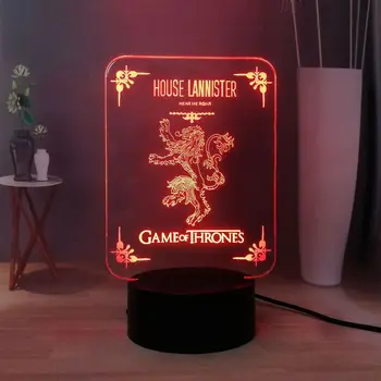 

Free Shipping LED 3D Optical Night Light HOUSE LANNISTER GAME OF THRONES USB Switch Multicolored Bedside Lamp Kids Birthday Toys
