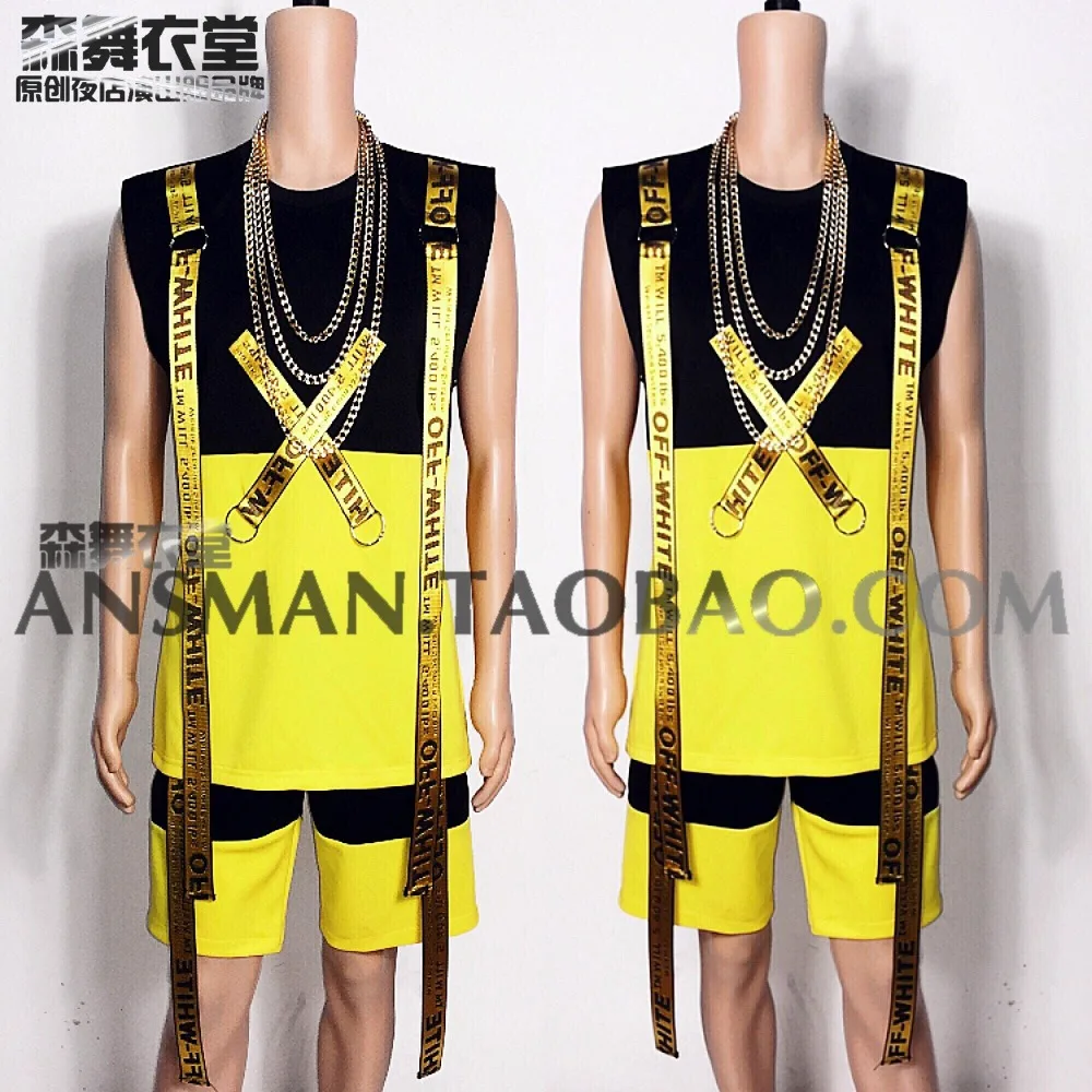 

2019 new male singer DJ GD vest hair stylist hip hop letter personality vest stage singer costumes