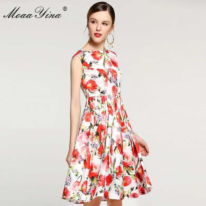 

MoaaYina Fashion Designer Runway dress Summer Women's Dress Sexy Backless Floral-Print Vacation Slim Elegant Dresses