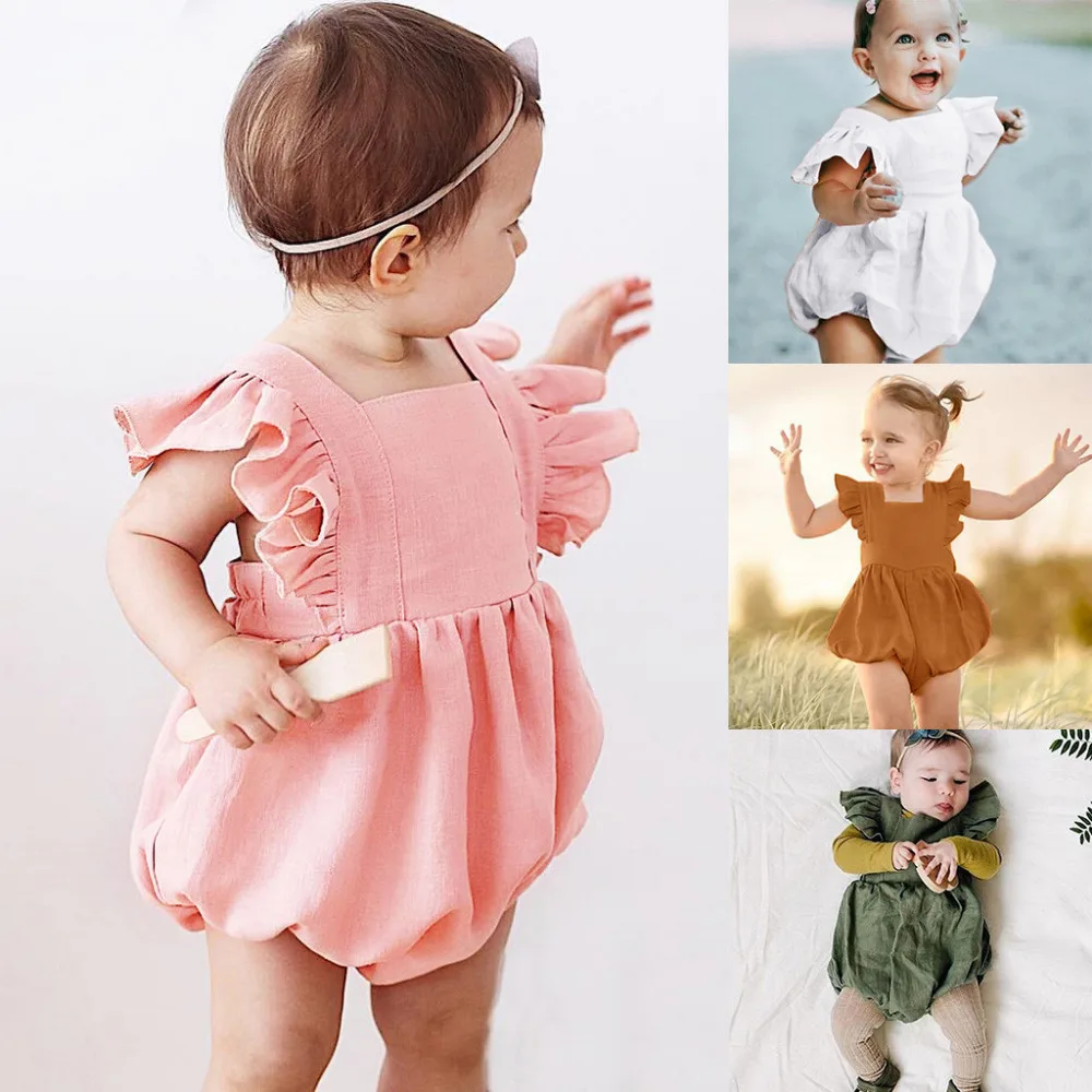 

Baby Girl Clothes Sleeveless Ruffles Solid Print Backless Romper Baby Girl Romper New Born Baby Clothes Ropa Bebe Recien Nacido