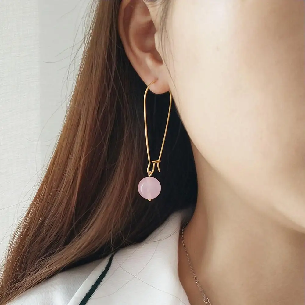 

Delicate Simple Design Real S925 Silver Natural Rose Quartz Earrings for Women and Girl Fine Jewelry Drop Earrings Birthday Gift