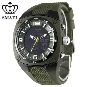 

New Fashion Military Men Digital Watch SMAEL Sport Watches Electronic Army Green Silicone Wristwatch Male Clock Waterproof Reloj