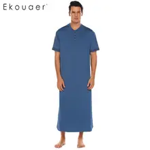 Ekouaer, Мужская мягкая ночная рубашка, ночная рубашка с коротким рукавом, Хенли, свободная длинная рубашка для сна, Мужская пижама, домашняя одежда размера плюс