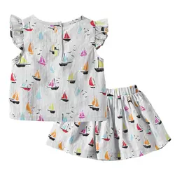 Новые летние комплекты одежды для маленьких девочек милый жилет с рисунком парусника + юбка с бантом одежда для девочек из 2 предметов YO67B