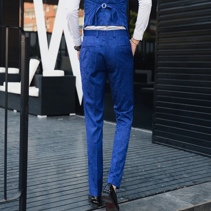 Classic High-end Men's Blue Print Suit Pants Fashion Business Banquet Men Dress Trousers Size 29 30 31 32 34 36 38 40