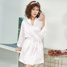 Летняя Сексуальная Ночная Рубашка домашняя одежда для сна халат Новинка Атласный Женский Белый Мини-халат кимоно платье невесты свадебный подарок