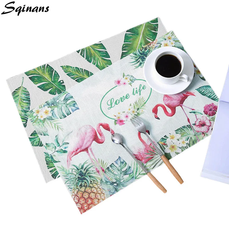 

Sqinans Kitchen Table Mats For Dining Table Nordic Green Plants Flower Flamingo PVC Table Mats Placemat Pad Waterproof Coasters