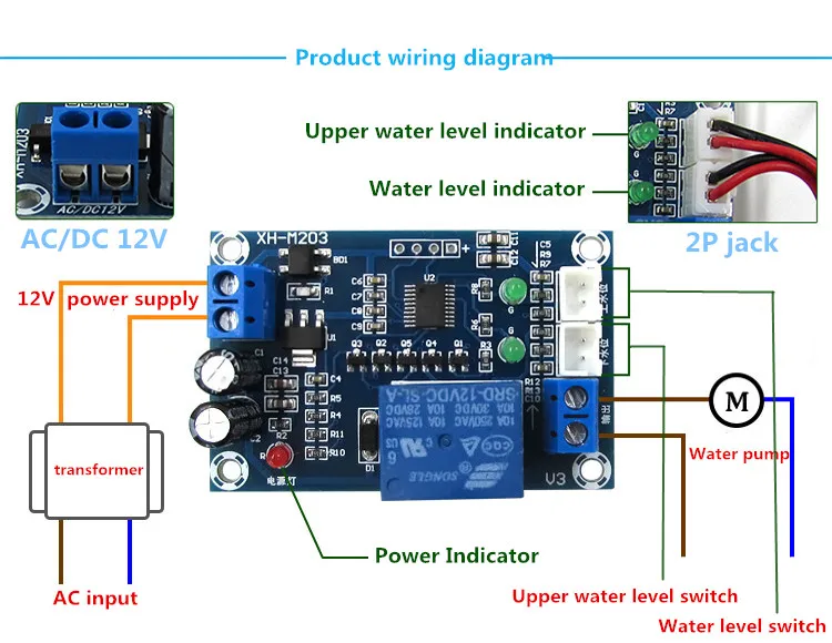 

XH-M203 Full Automatic Water Level Controller Pump Switch Module AC/DC 12V Relay Aug24 Drop Ship