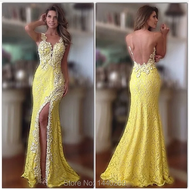 

Sexy See Through Tulle Back A Line Appliques Floor Length Evening Dress Side Slits Formal Prom Gown for Weddings Custom Made