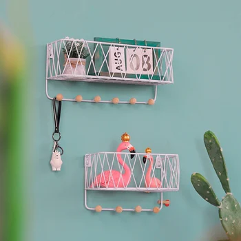 

Iron Hanger Hook Storage holder hanging Keys rack wall-mounted with 4/5 wooden hooks Storage Rack books sundries organized shelf