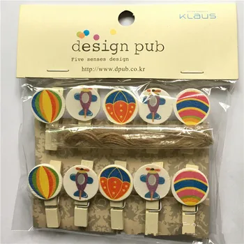 

10Pcs/Lot Cute Hot Air Balloon Wooden Clip Photo paper Clothespin Craft Clips Party Decoration Clip with Hemp Rope