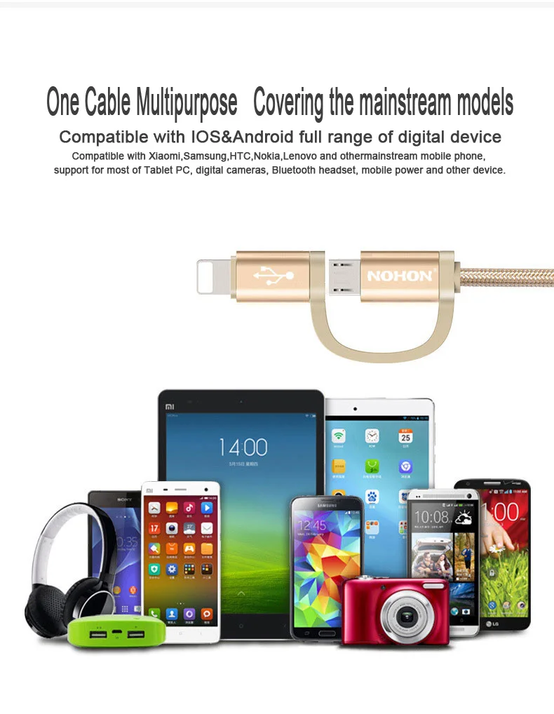 NOHON 2 в 1 Micro 8pin USB кабель для зарядки iPhone 8 7 6 6S Plus 5S iOS 10 9 samsung LG htc Кабели USB для мобильных телефонов