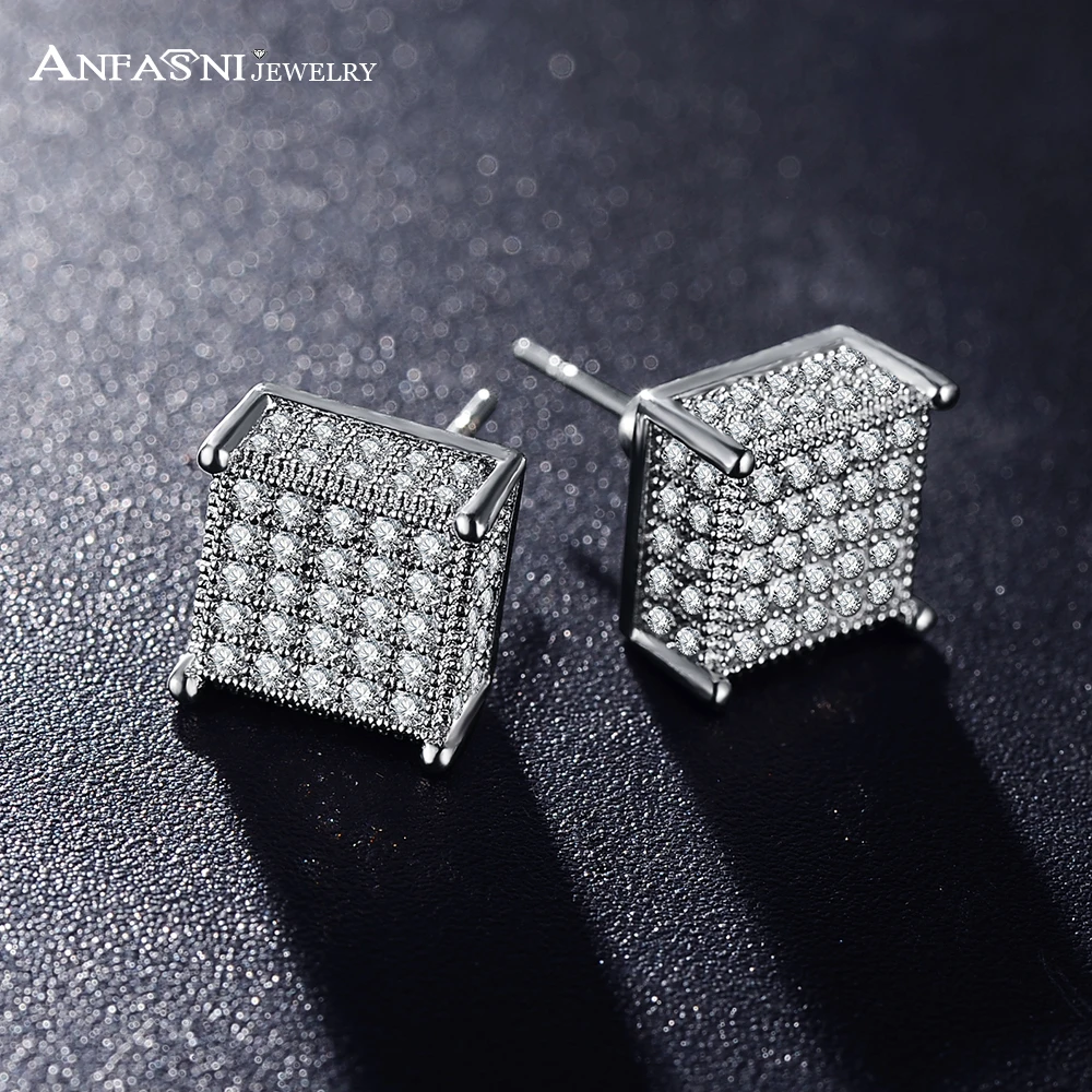 

ANFASNI Women Earrings Stud Silver Color Micro Inlay AAA Cubic Zirconia Wedding Square Earrings Hotselling CER0106