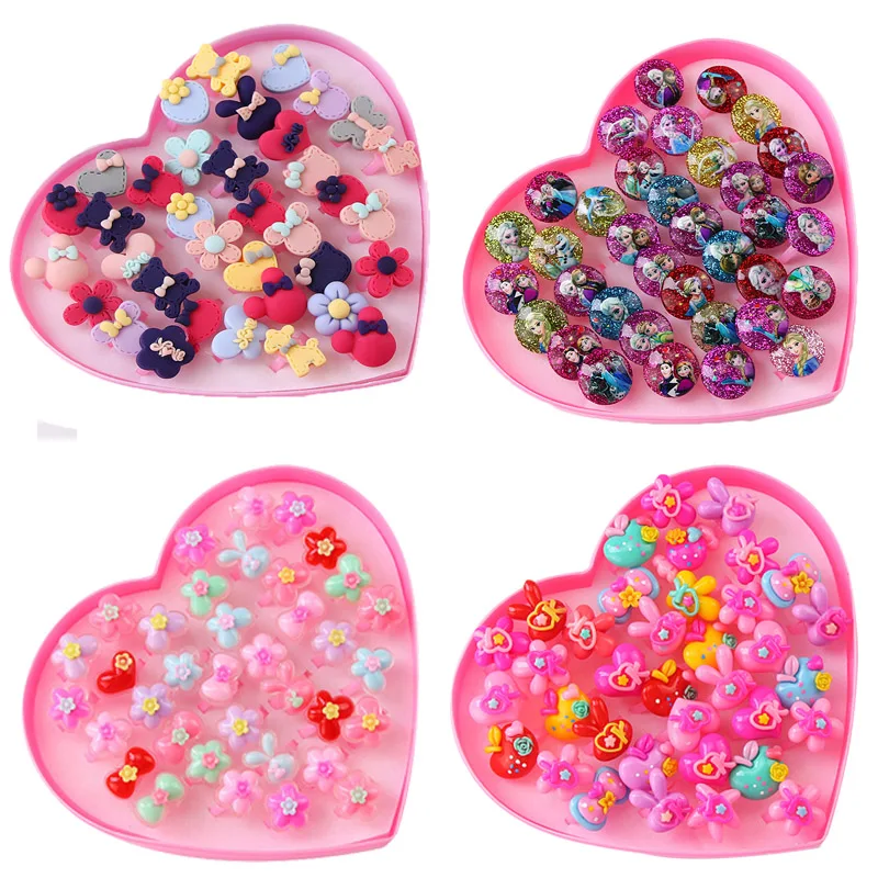 36pcs/lot Kids Heart-shaped Box Ring Party Gifts for Guests Children Finger Rings Birthday Party Decor Favors Supplies