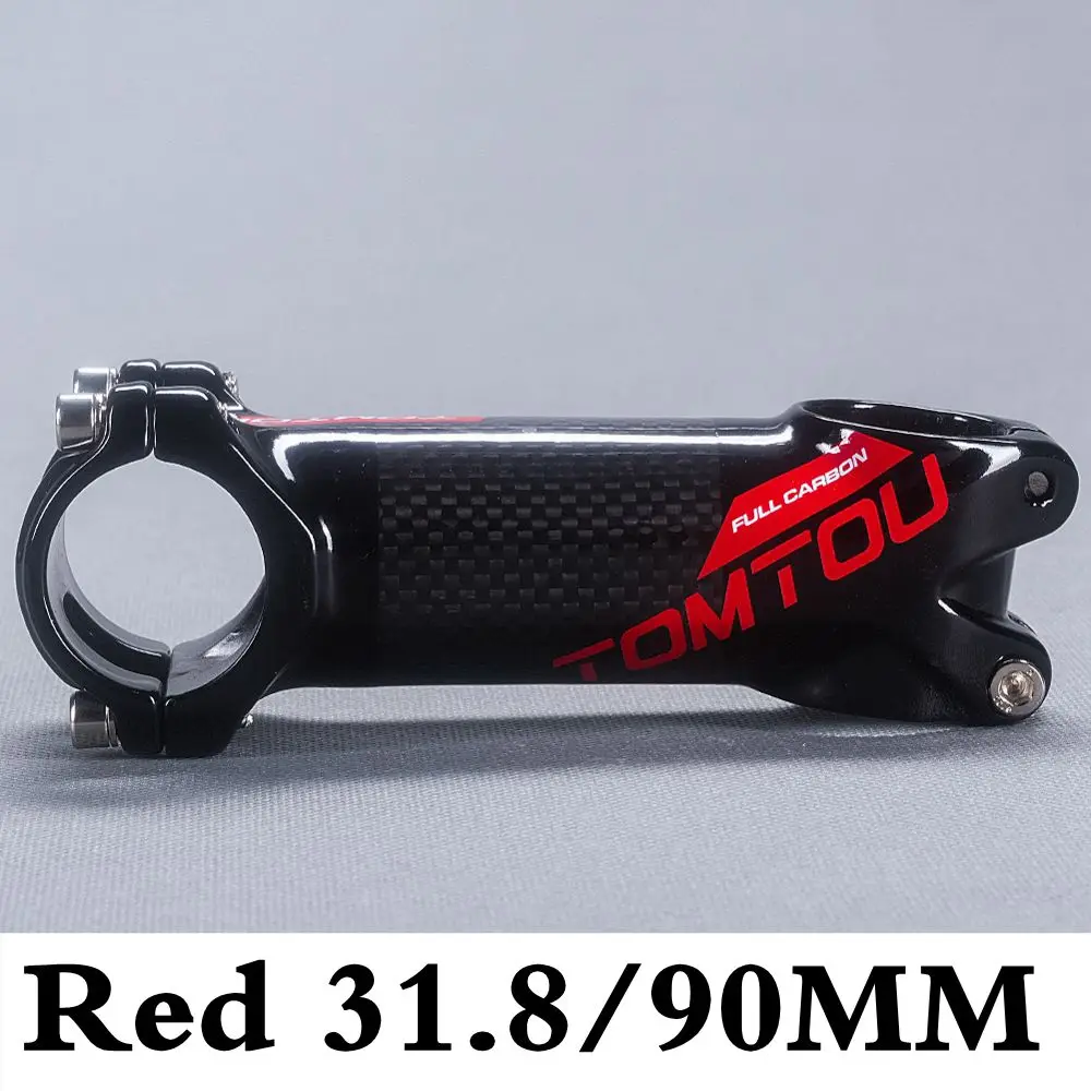 90mm TomTou велосипед Горный стволовых углеродное волокно+ Алюминий велосипед MTB или Дорожное транспортное средство вынос руля 60/70/80/90/100/110/120 мм Труба из углеродистого волокна 3 K глянцевый красный-T71T40 - Цвет: 90mm