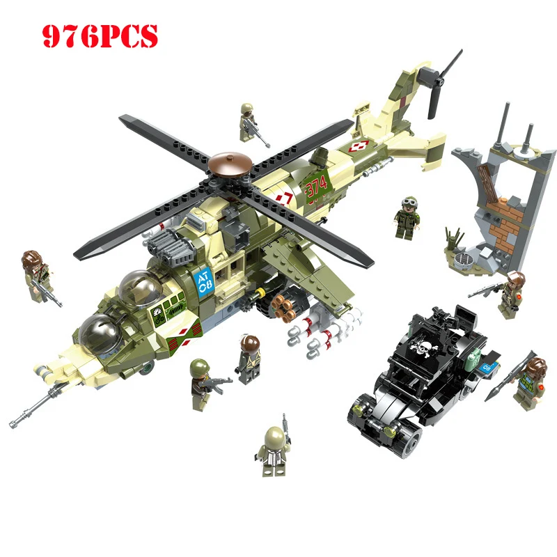 

Military Helicopter Tank Army Soldier Building Blocks Compatible Legoing Technic WW2 Aircraft Weapons Bricks Toys For Children