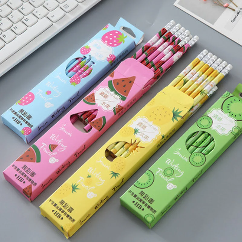 

12pcs/set Fruit Kids Pencil Cute Stationery Pencil with Eraser Pencils for School Cute Pens and Pencils Kawaii School Supplies