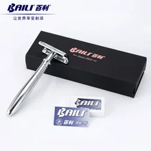 BAILI ручная хромированная Мужская Парикмахерская бритвенная лезвие безопасной бритвы Классическая нержавеющая бритва+ 5 лезвий+ чехол BD191