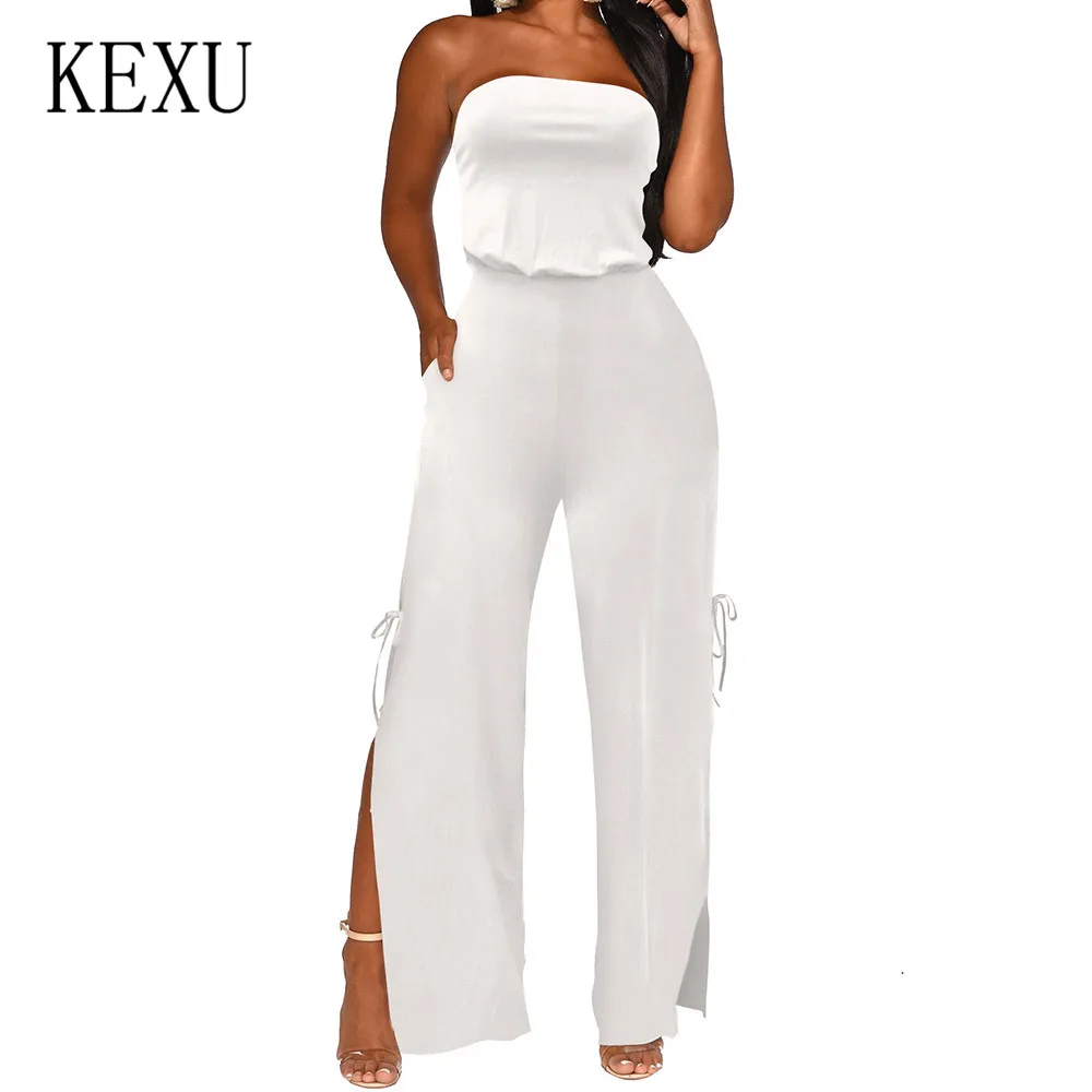 KEXU Summer Sexy Off Shoulder Sleeveless Jumpsuits Fashion Open Back Hollow Out Playsuits Women Elegant Split Macacao Feminino KEXU Summer Sexy Off Shoulder Sleeveless Jumpsuits Fashion Open Back Hollow Out Playsuits Women Elegant Split Macacao Feminino