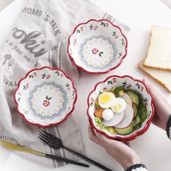 

Best High Quality Japanese Style Hand Painted Red Ceramic Salad Bowl Porcelain Rice Container Creative kitchen Snack Tableware