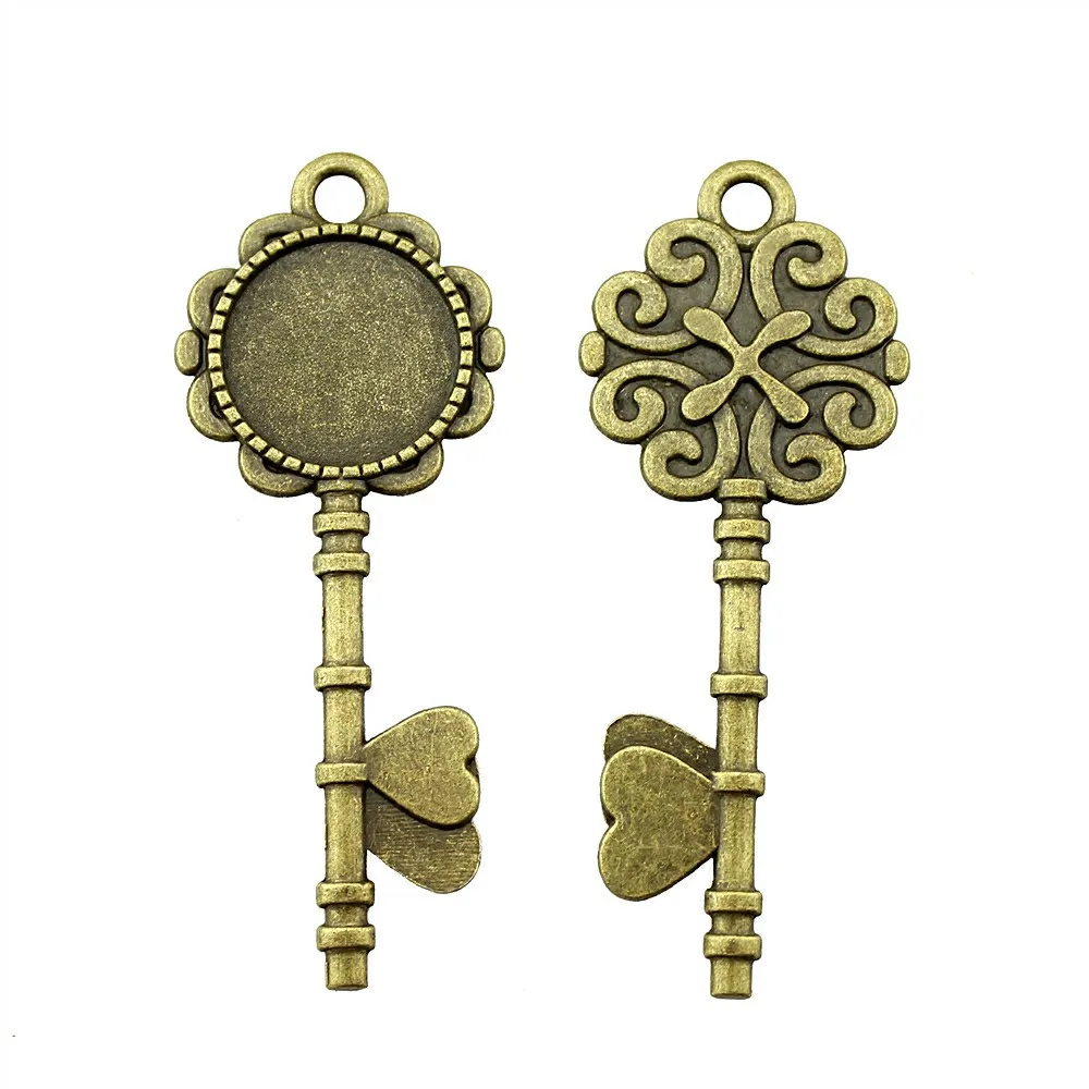

5pcs 20mm Inner Size, 73x29mm Outer Size Vintage Antique Silver Color Big Key Cameo Cabochon Base Setting Pendant Blank Tray