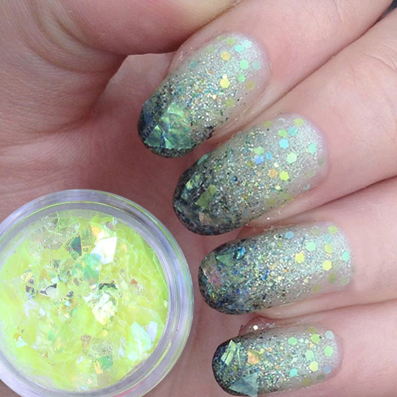 Shellhard 12Colors/Set Professional Iced Mylar Flakes DIY UV Gel Nail Art Tips Decoration Glitter Decals Manicure Tool