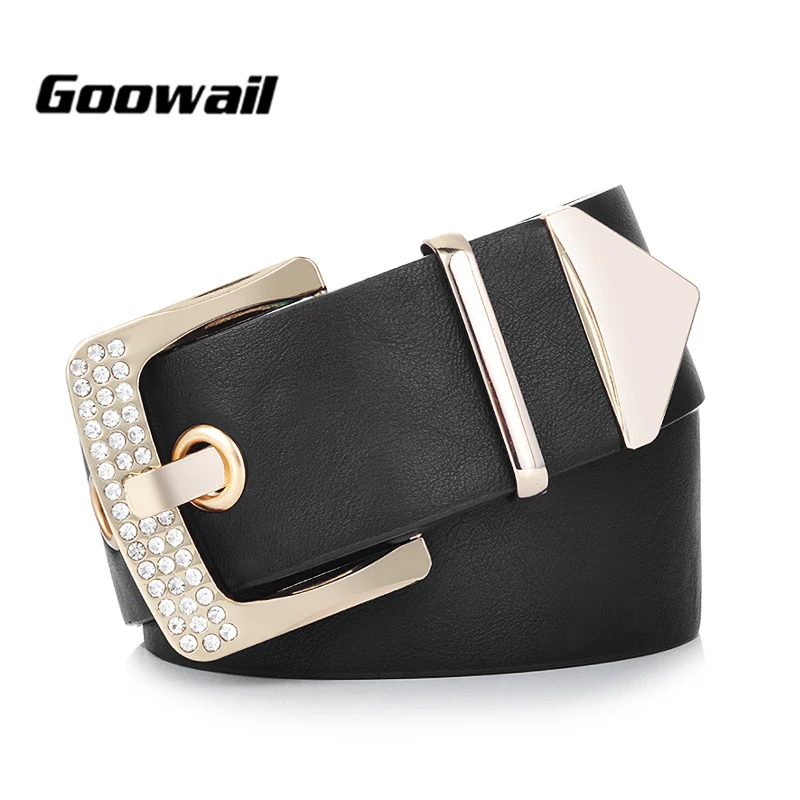 

Goowail New Fashion designer brand Belts for women high quality pu leather Luxury rhinestone belts ladies accessories
