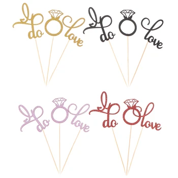

12pcs/set Wedding Party Black Gold Pink Red Glitter Love Cupcake Cake Decor Supplies