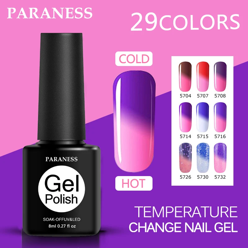 

Paraness Temperature Change Colors UV Nail Gel Polish Lot Semi Permanent Thermal Gel Lacquer Nailart Soak Off Hybrid Gel Varnish