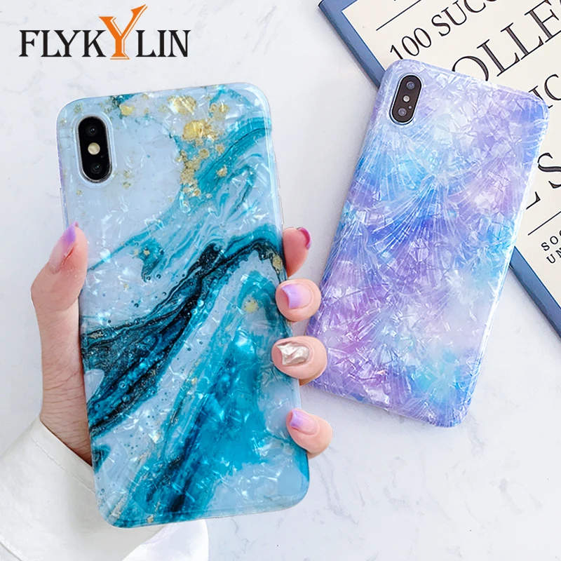 

FLYKYLIN Gradient Case For iphone 6S 6 7 8 Plus X XR XS Max Back Cover Cartoon Marble Phone Cases Silicone Conch Shell Coque NEW