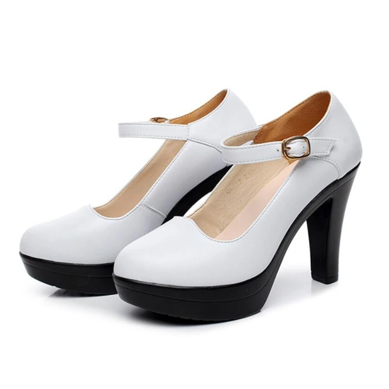 

Round Toe High Heels Black Platform Shoes Women's Pumps Mary Janes Fashion Platform Pumps Genuine Leather Shoes For Ladies Work