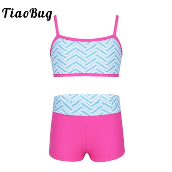 

TiaoBug Kids Teens Spaghetti Straps Caged Back Crop Top Shorts Sports Dance Set Children Girls Ballet Gymnastics Dance Costume