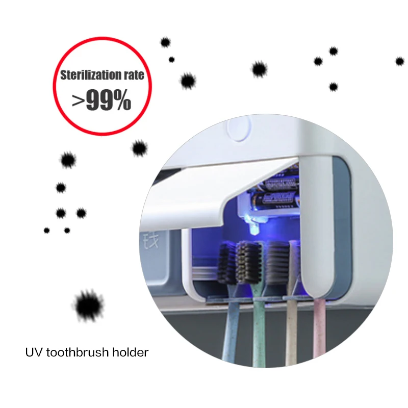 Антибактериальный УФ-светильник держатель для зубных щеток Автоматический Диспенсер для зубной пасты стерилизация зубной щетки настенный стеллаж органайзер для ванной комнаты