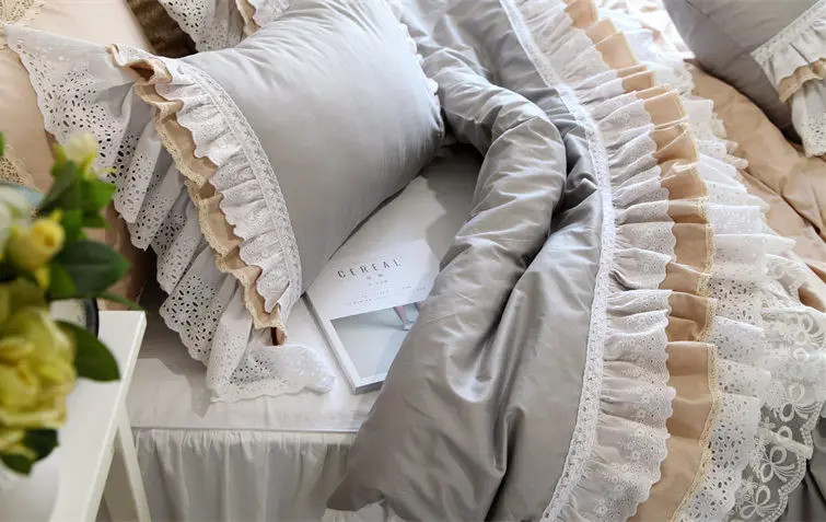  Top Luxury cake layers bedding set ruffle duvet cover lace bed skirt Embroidery European bedroom te - 32849779046