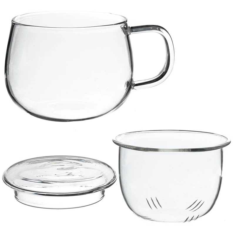 

High Quality Durable 3 in 1 Set 320ml Clear Heat Resistant Tea Coffee Cup with Tea Infuser Filter Lid Use for Home Office